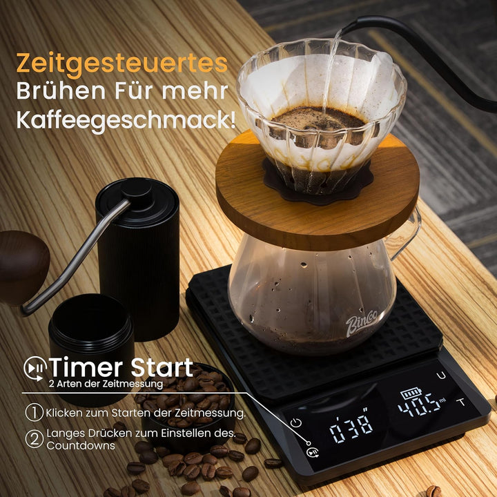 bemece Wiederaufladbare Digital kaffeewaage, Barista Waage 0,1 g, Wasserdichte Espressowaage mit Gro