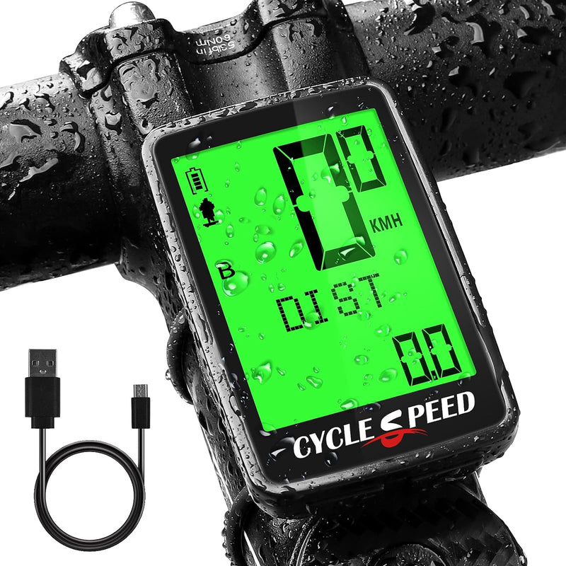 Fahrradcomputer USB Aufladbar, Fahrrad Kilometerzähler Tachometer Kabellos IPX7 Wasserdicht, Fahrrad