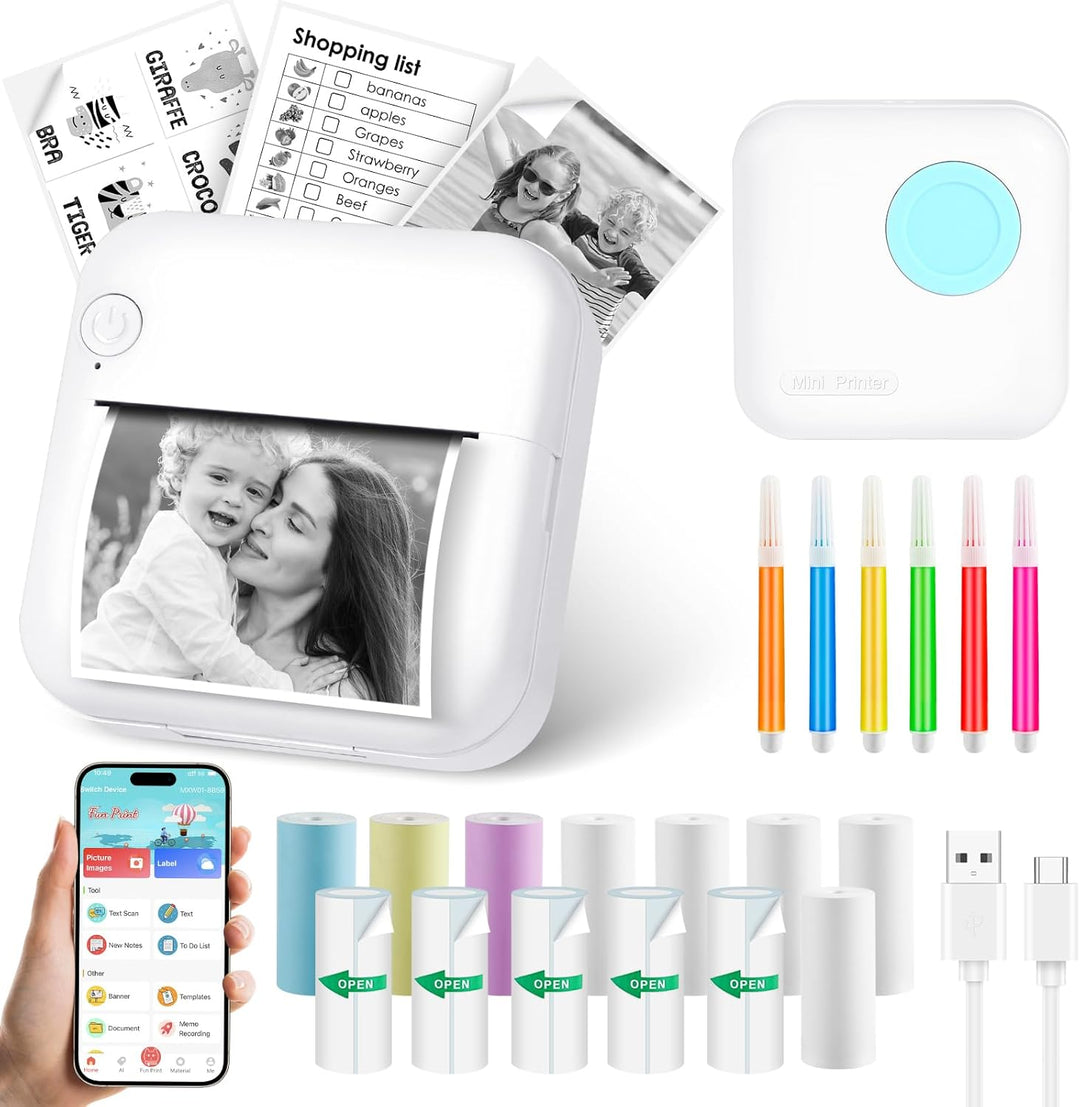 GuKKK Mini-Fotodrucker, Thermodrucker, tragbarer Sofortbilddrucker, Mini-Fotodruck vom Handy, Thermo