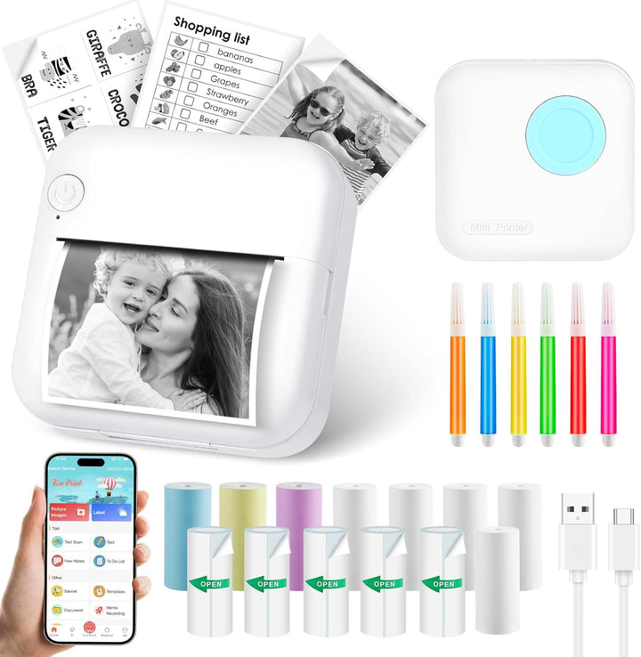 GuKKK Mini-Fotodrucker, Thermodrucker, tragbarer Sofortbilddrucker, Mini-Fotodruck vom Handy, Thermo