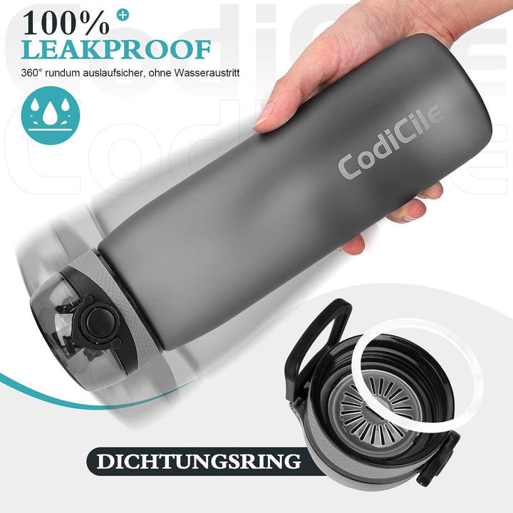 CodiCile Trinkflasche 1L, Wasserflasche 1L BPA-Frei, Auslaufsichere 1 Liter Trinkflasche, Tritan Spo