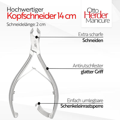 OTTO HERDER NAGELZANGE - Kopfschneider Fussnagelzange für starke Fussnägel 14cm aus Edelstahl 2cm Sc