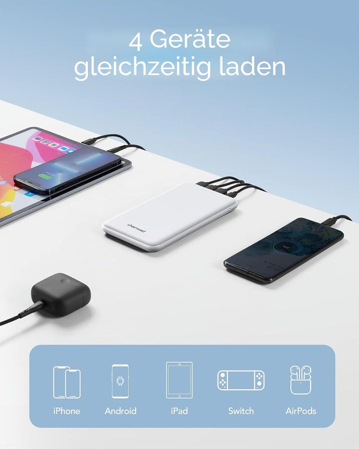 Charmast 26800mAh Powerbank USB C Externer Akku dünne Power Bank Handy Tragbares Ladegerät mit 3 Ein