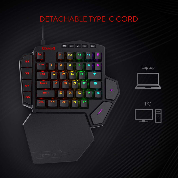 Redragon K585 DITI Einhand RGB Mechanische Gaming-Tastatur, Blaue Schalter, Typ-C Professionelle Gam