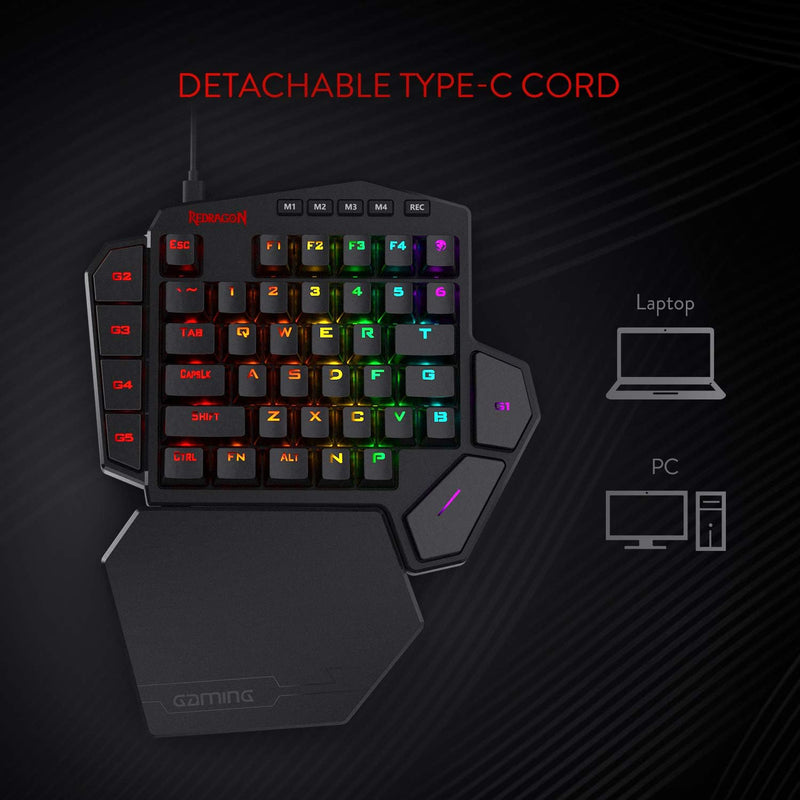 Redragon K585 DITI Einhand RGB Mechanische Gaming-Tastatur, Blaue Schalter, Typ-C Professionelle Gam