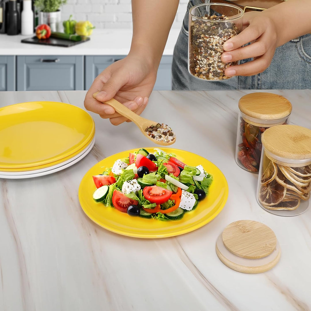 Auauraintt runde Gewürzgläser,12 x 210 ml Set - Küche Glas-Gewürzdosen mit Hochwertigem Holzdeckel a