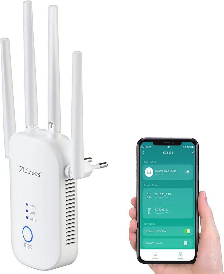 7links Dual WLAN-Repeater: Dualband-WLAN-Repeater, App ELESION, 2,4 & 5 GHz, bis 1.200 Mbit/s (Dualb