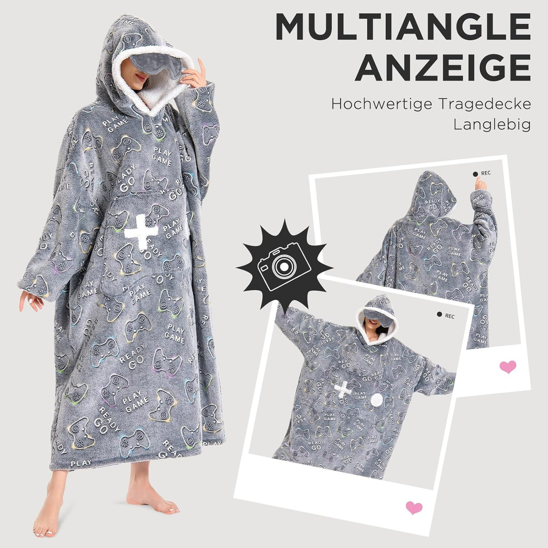 OLAOLA Decken Hoodie, Übergrosse Tragbare Decke Leuchtet im Dunkeln, Weicher Plüsch Kapuzenpullover