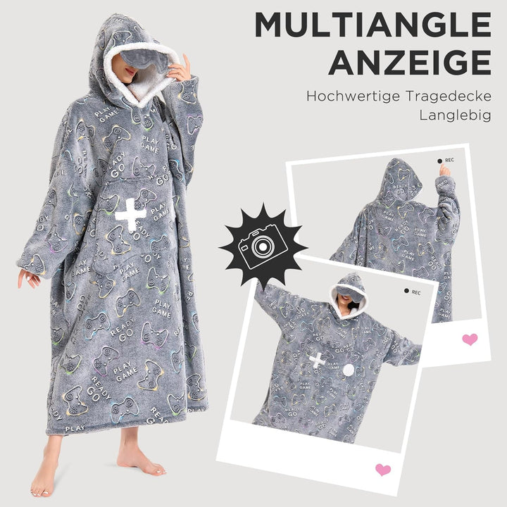 OLAOLA Decken Hoodie, Übergrosse Tragbare Decke Leuchtet im Dunkeln, Weicher Plüsch Kapuzenpullover