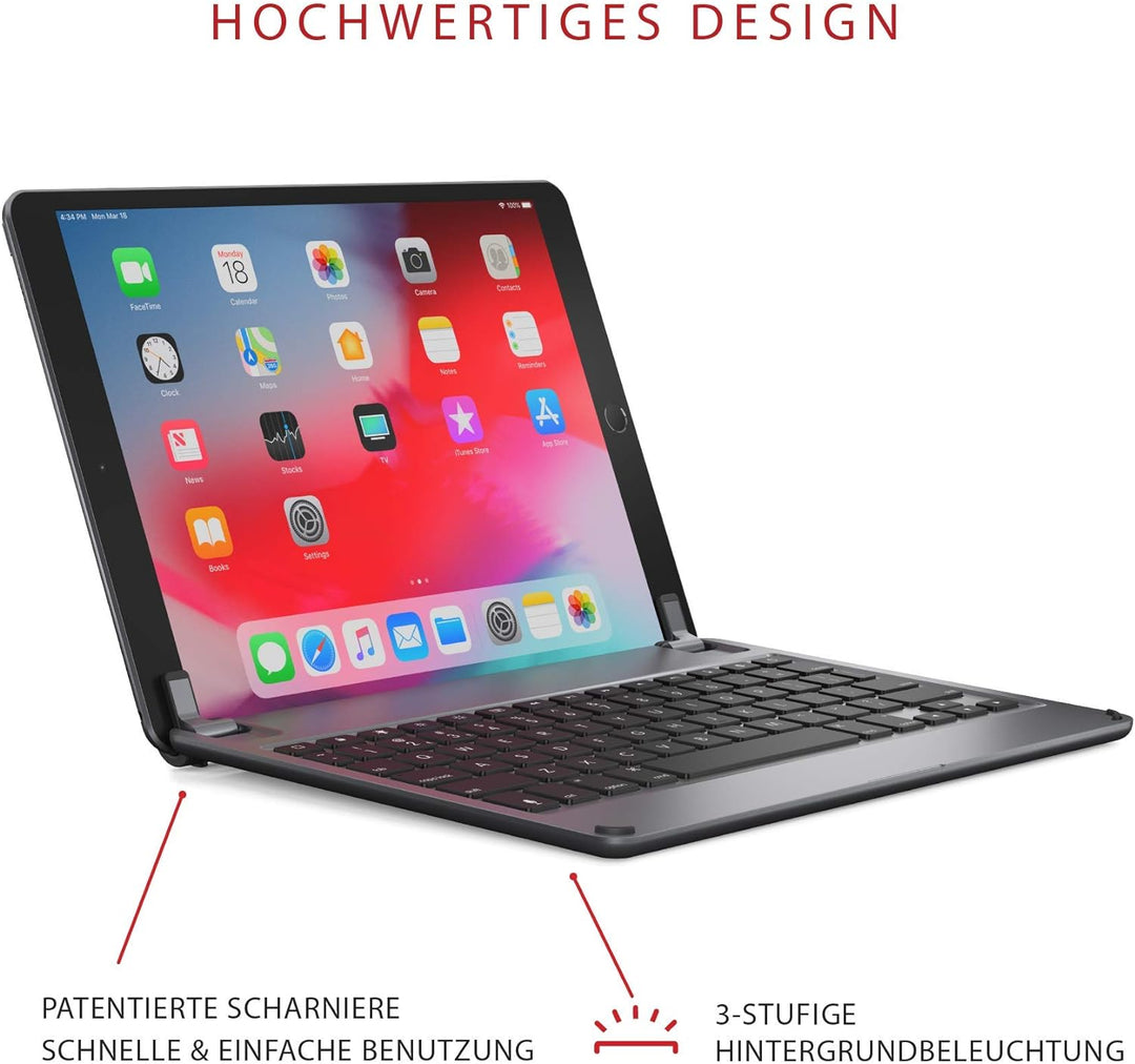Brydge 10.5 Wireless German QWERTZ Keyboard Compatible with iPad Air (2019) and iPad Pro 10.5-inch,