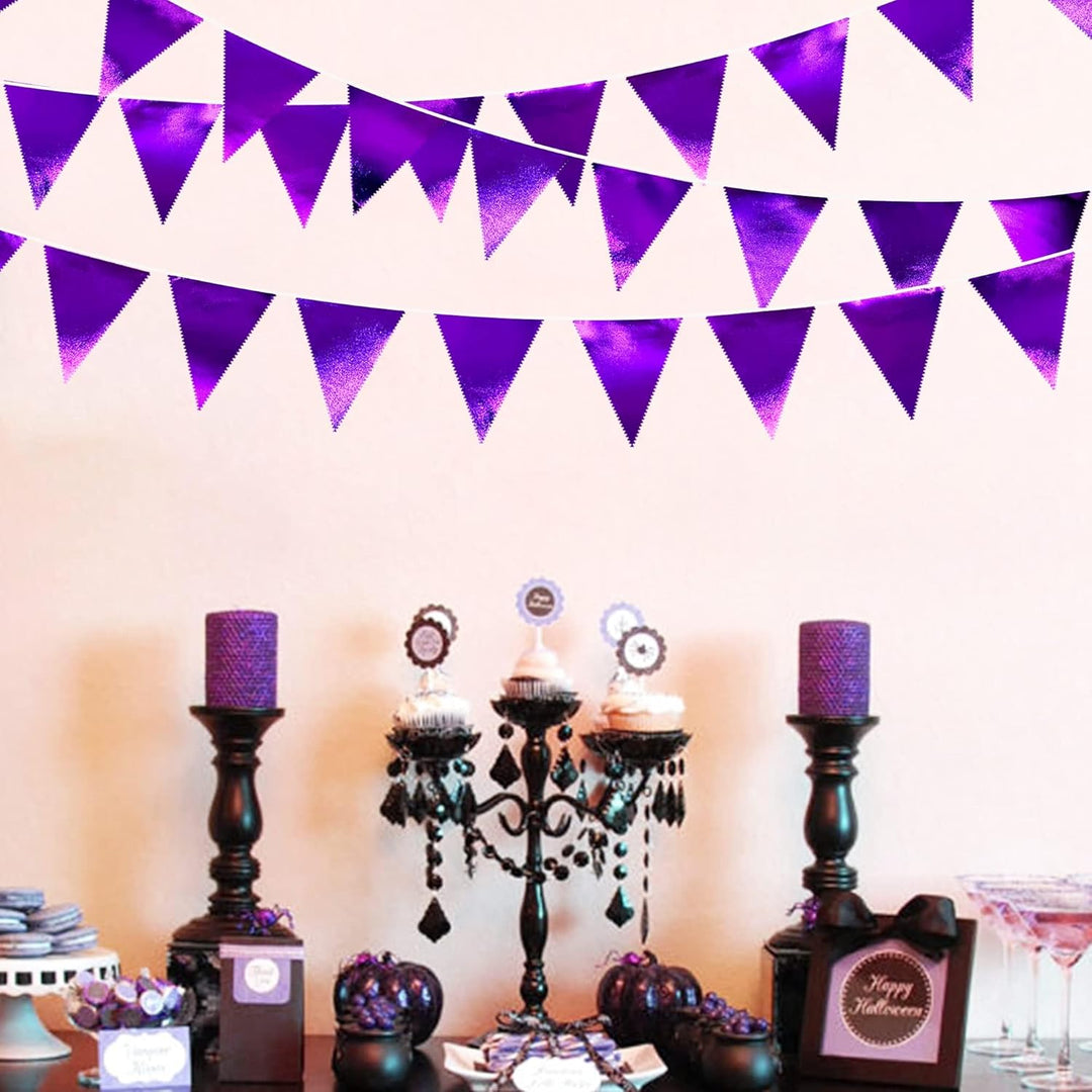 32Fuss Lange Violette Stoff-Dreiecksbanner-Flagge Doppelseitig Metallisch Holografische Wimpelkette