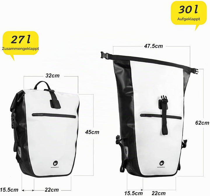 BAIGIO 3 in 1 Fahrradtasche für Gepäckträger 27-30L Wasserdicht Gepäckträgertasche Fahrrad Tasche hi