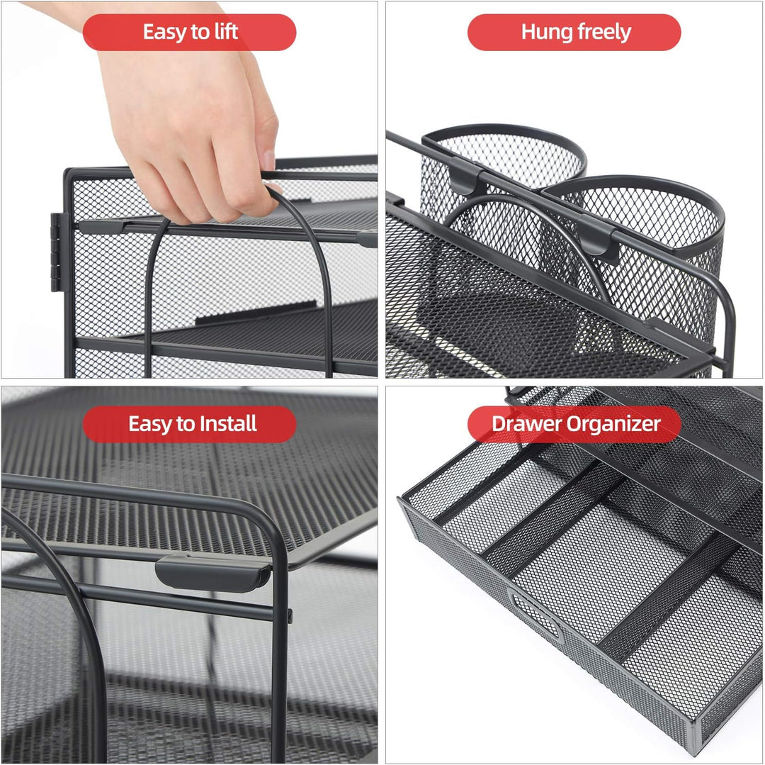 Marbrasse Schreibtisch Organizer,4-stöckig Papier Briefablage Organizer mit Schublade,2 Stifthalter,