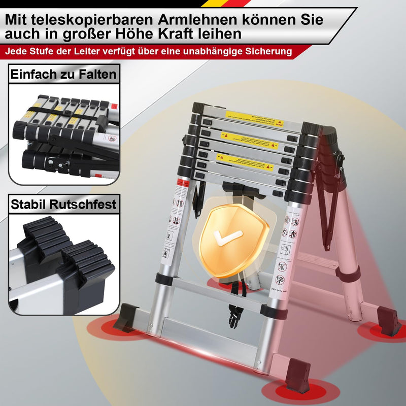 Lospitch 2M+2.3M Teleskopleiter Klappleiter, Rutschfester Aluleiter Mehrzweckleiter Ausziehbare Leit