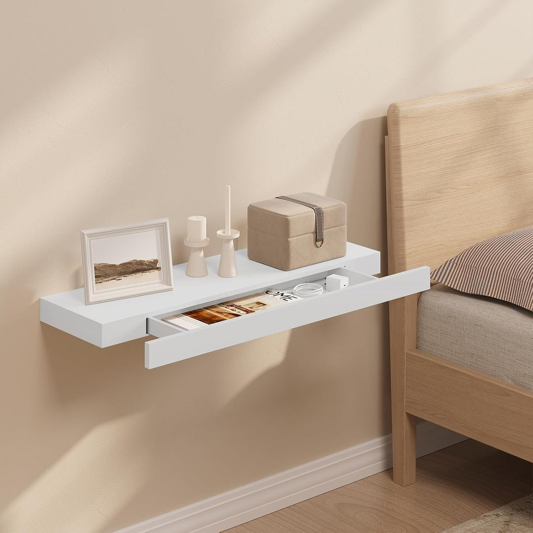 WOLTU Wandregal mit Schublade, Schweberegal Weiss, Regalbrett aus MDF, Wandboard für Wohnzimmer Schl