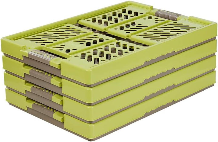keeeper 4x Stabile Profi-Klappboxen mit Soft-Touch Griffen, 54 x 37 x 28 cm, 45 l, Ben, Grün/ Taupe
