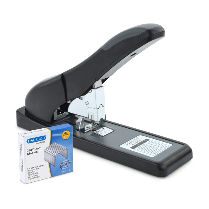 Rapesco 1550 ECO HD-140 Hochleistungs Heftgerät mit 1000 Stück Typ 923/12mm Heftklammern, Schwarz Sc