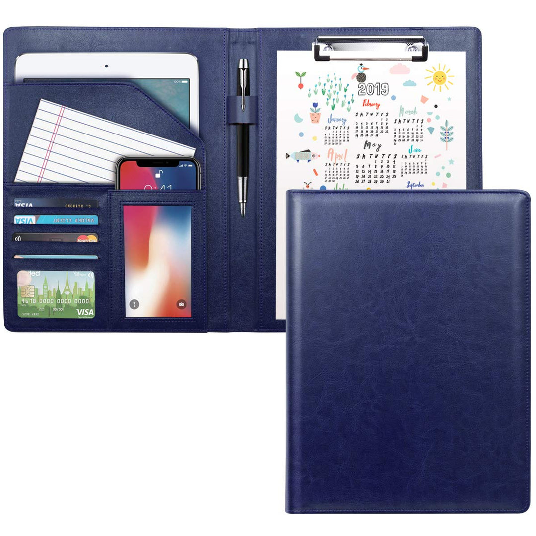 WAVEYU Padfolio Klemmbrett-Ordner Portfolio, Kunstleder Aufbewahrungs-Klemmbrett mit Abdeckung für B