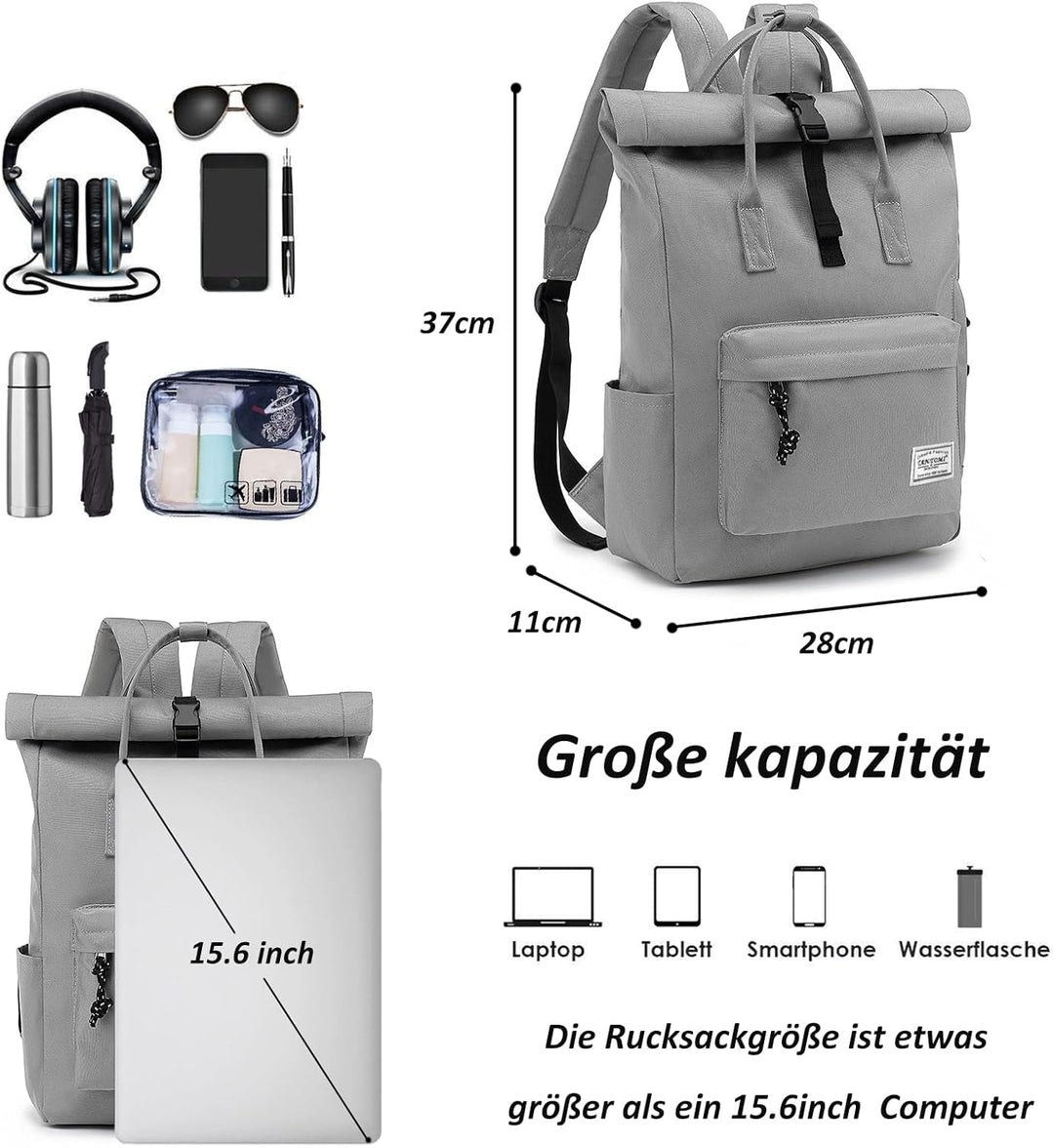 TANTOMI Laptop Rucksack, Rucksack Laptop Tasche 15,6 Zoll, Rucksack Damen und Herren weit öffenbar,