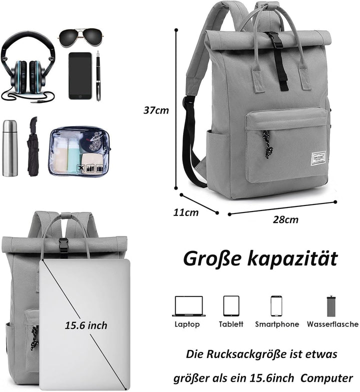 TANTOMI Laptop Rucksack, Rucksack Laptop Tasche 15,6 Zoll, Rucksack Damen und Herren weit öffenbar,