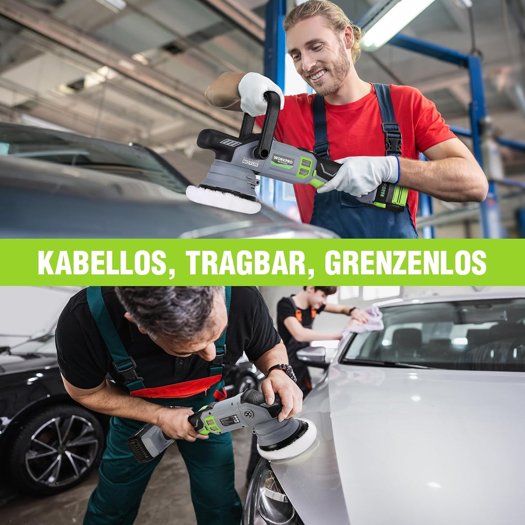 WORKPRO 20V Akku Poliermaschine, Auto Poliermaschine Polierer Kabellos mit 7 Geschwindigkeiten (2000