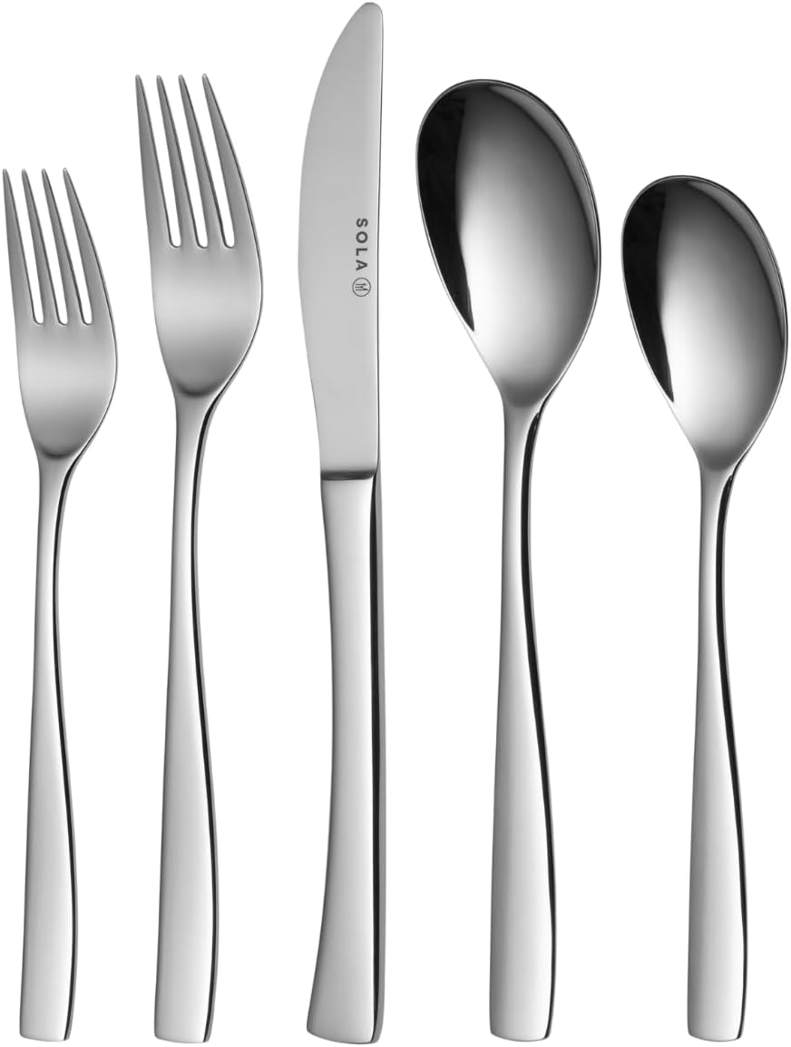 Sola Lotus Besteck Set - 8 Personen Essbesteck - 70 Teilig, 18/10 Rostfreiem Stahl - Robustes & Eleg