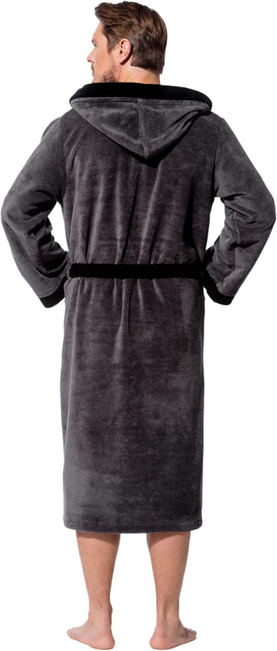 Morgenstern Bademantel Herren mit Kapuze Luxus Frottee Velours Lang L Anthrazit, L Anthrazit