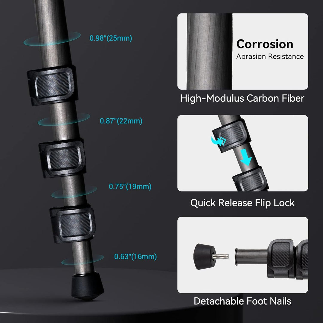 SMALLRIG Leichtes, kompaktes Kohlefaser-Stativ mit abnehmbarem Einbeinstativ, 360°-Kugelkopf mit Sch