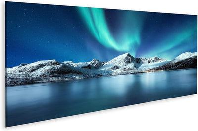 islandburner Bild auf Leinwand Aurora Borealis Lofoten Inseln Norwegen Nordlichter Berge Reflexion W