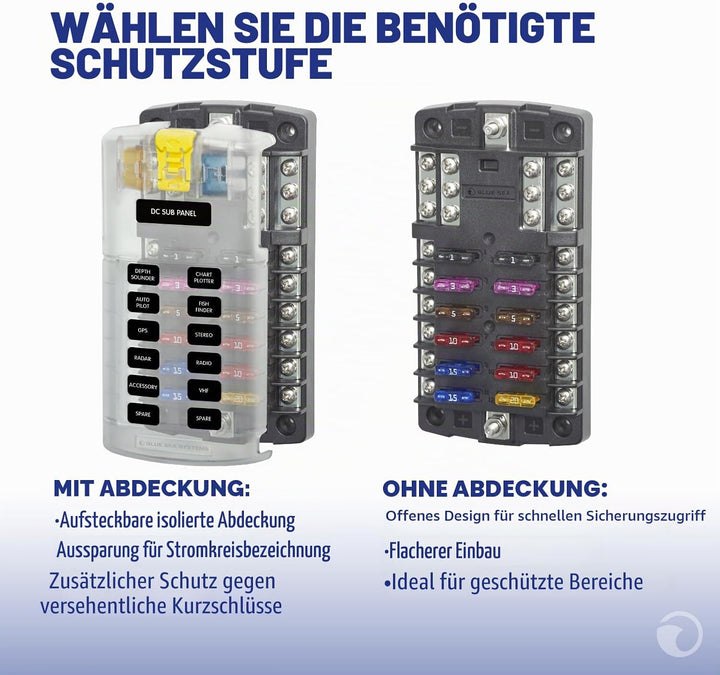 Blue Sea Systems ST Flachsicherungsblock 12 Schaltkreise ohne Abdeckung W/Neg, 12 Schaltkreise ohne