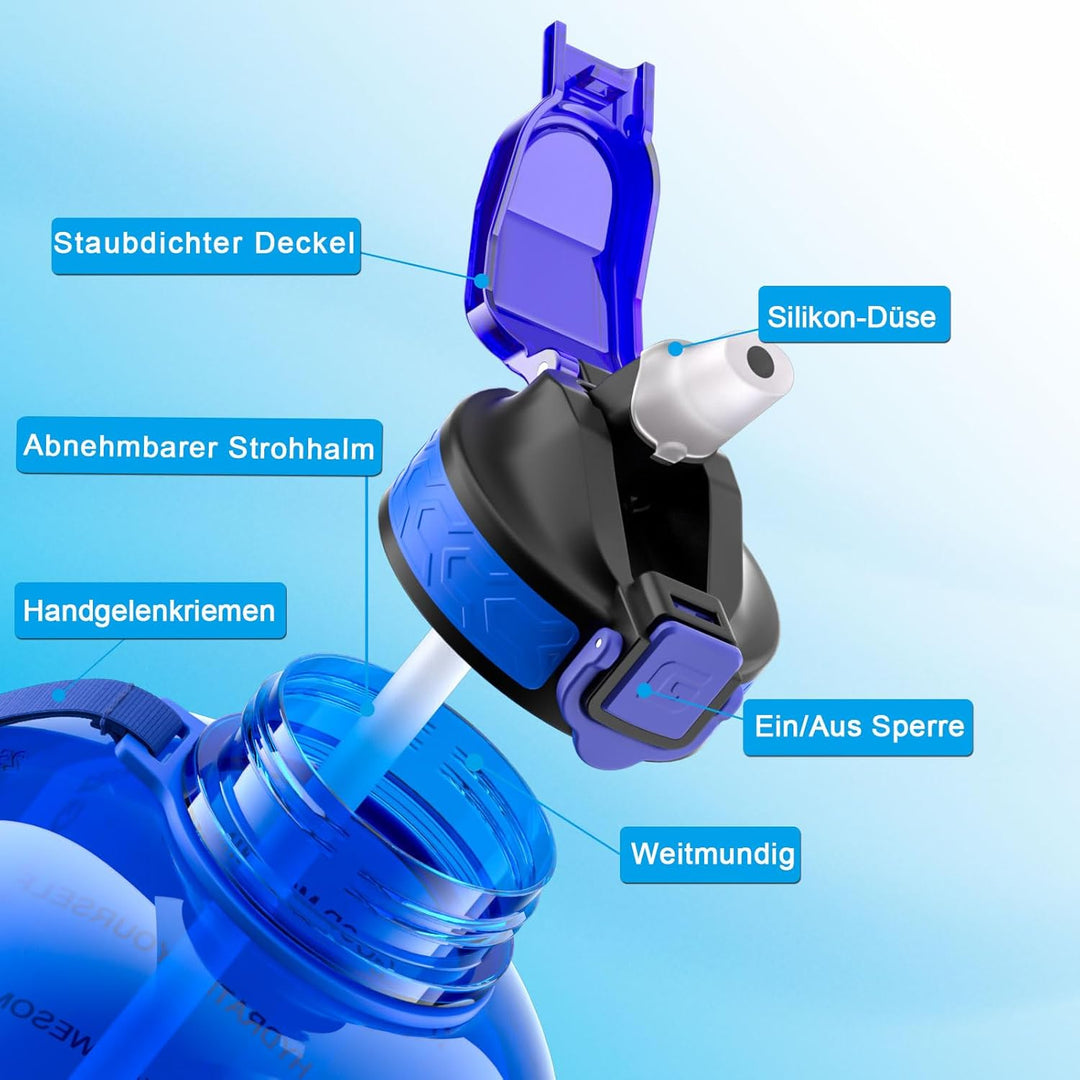3 Liter Trinkflasche mit Strohhalm Uhrzeit Zeitmarkierung Gym Flasche BPA Frei für Sport Fitness (Du
