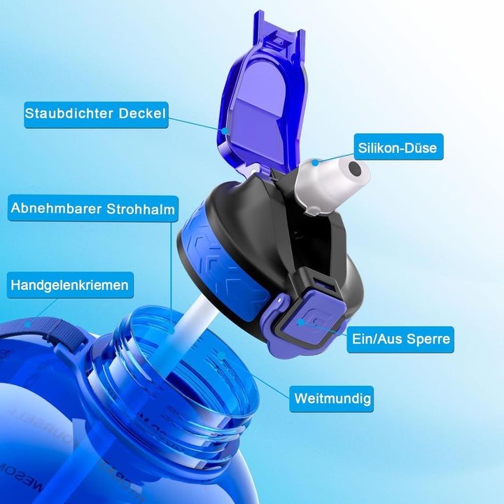 3 Liter Trinkflasche mit Strohhalm Uhrzeit Zeitmarkierung Gym Flasche BPA Frei für Sport Fitness (Du
