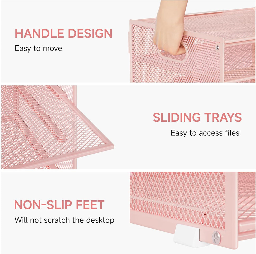 Marbrasse Schreibtisch Organizer,4-Stufiges Metall Netz-Briefablage mit Griff,Zeitungsordner,Papier