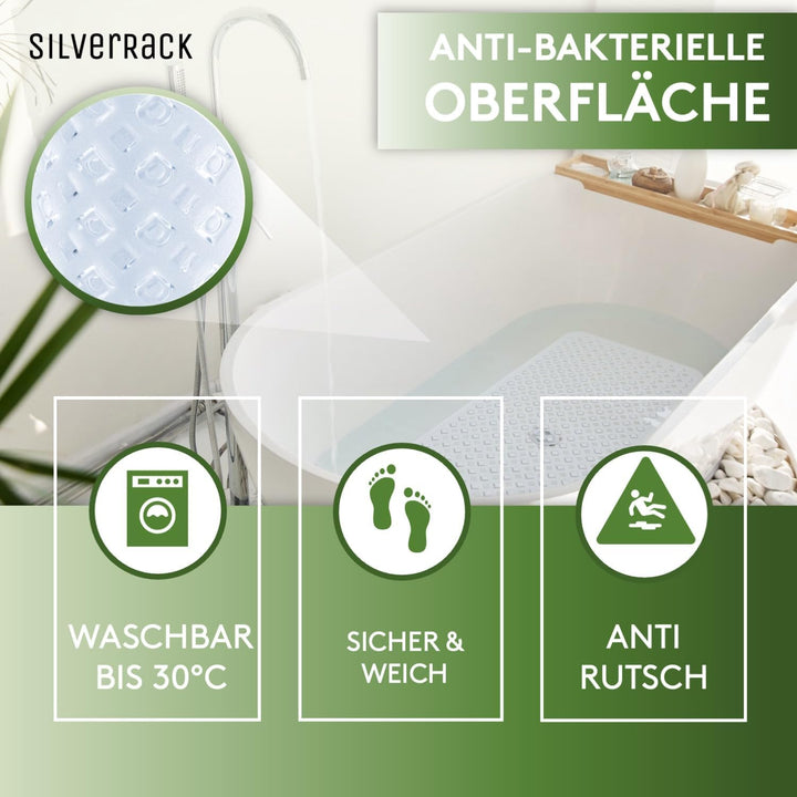 SilverRack Badewannenmatte 88x40 cm (Transparent RAUTEN) - Antirutschmatte Badewanne BPA frei für Ki