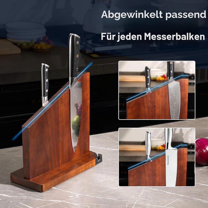 Gourmetop Messerblock Magnetisch mit Integriertem Schärfer, 100% Akazienholz Messerblock ohne Messer