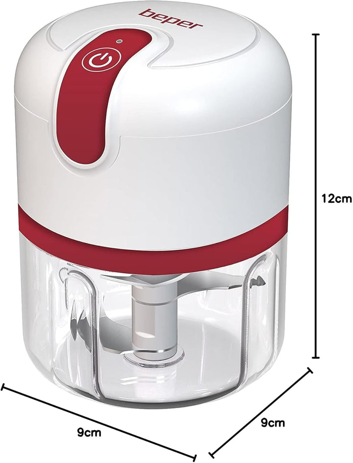 BEPER P102ROB050 Zerkleinerer mit USB-Anschluss, Mini-Küchenmaschine, Kapazität 250 ml, Leistung 3,7