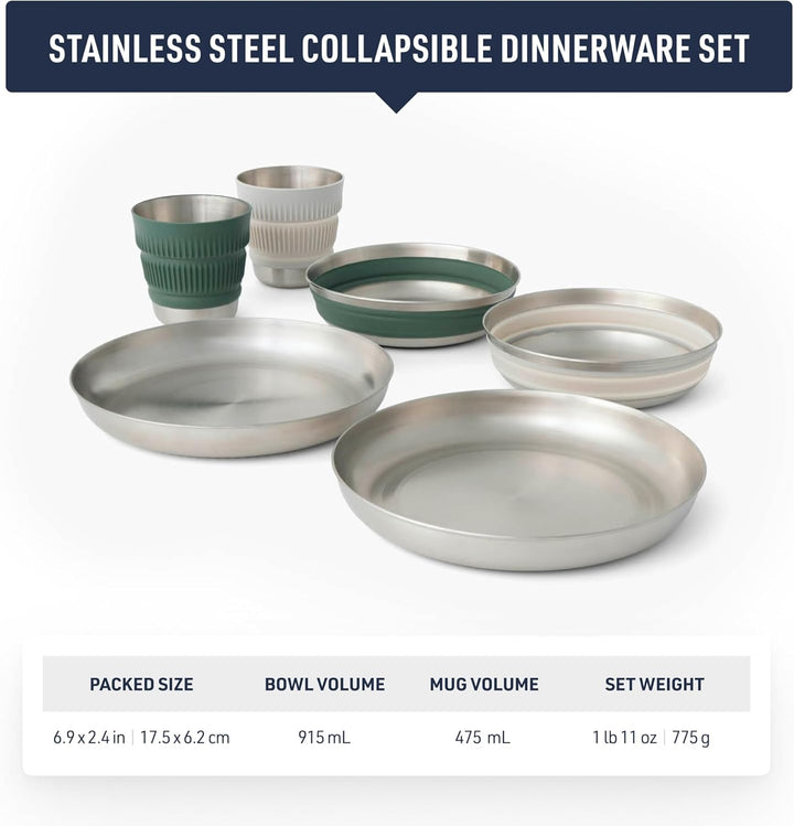 Sea to Summit Detour Stainless Steel Collapsible Dinnerware Set 2P 6-teilig - Geschirrset green-grey