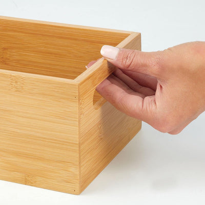 mDesign Aufbewahrungsbox für die Küche – praktische Holzbox mit integrierten Griffen – offene Ablage