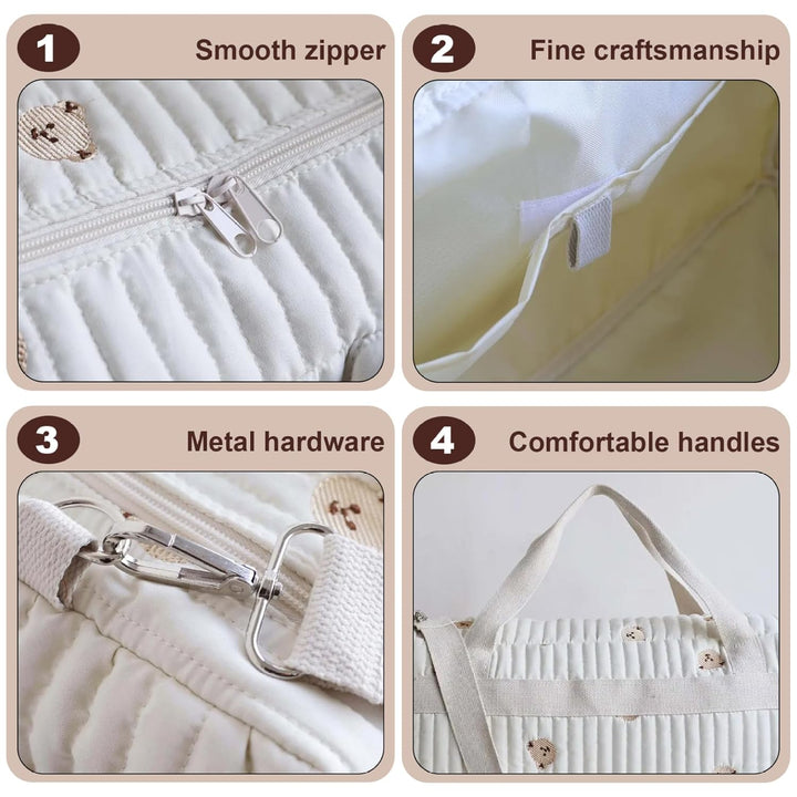 1 x gesteppte Wickeltasche, grosses Fassungsvermögen, Teddybär-Muster, niedliche Reisetasche, tragba