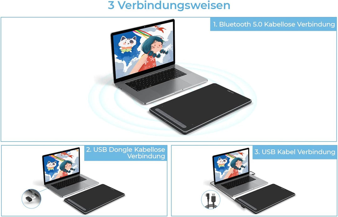 XP-PEN Deco LW 10"x6" Grafiktablett Bluetooth Zeichentablett X3 Smart Chip Tilt mit batterielosem St