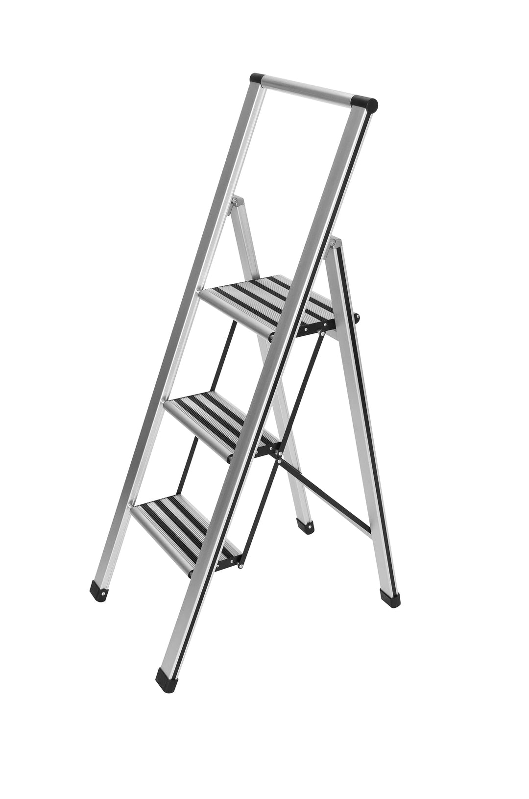 WENKO Leichte Aluminium Trittleiter mit 3 Stufen für 75 cm höheren Stand, rutschsichere XXL-Stufen,