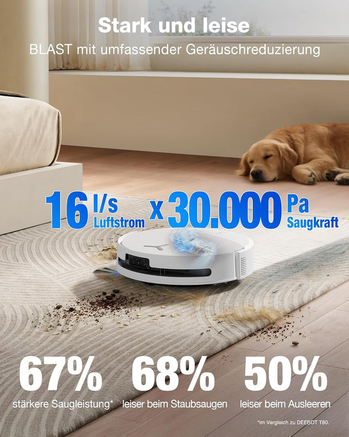 ECOVACS DEEBOT T90 Omni Saugroboter mit Wischfunktion, Roboterstaubsauger 30.000 Pa, OZMO-Roller 3.0