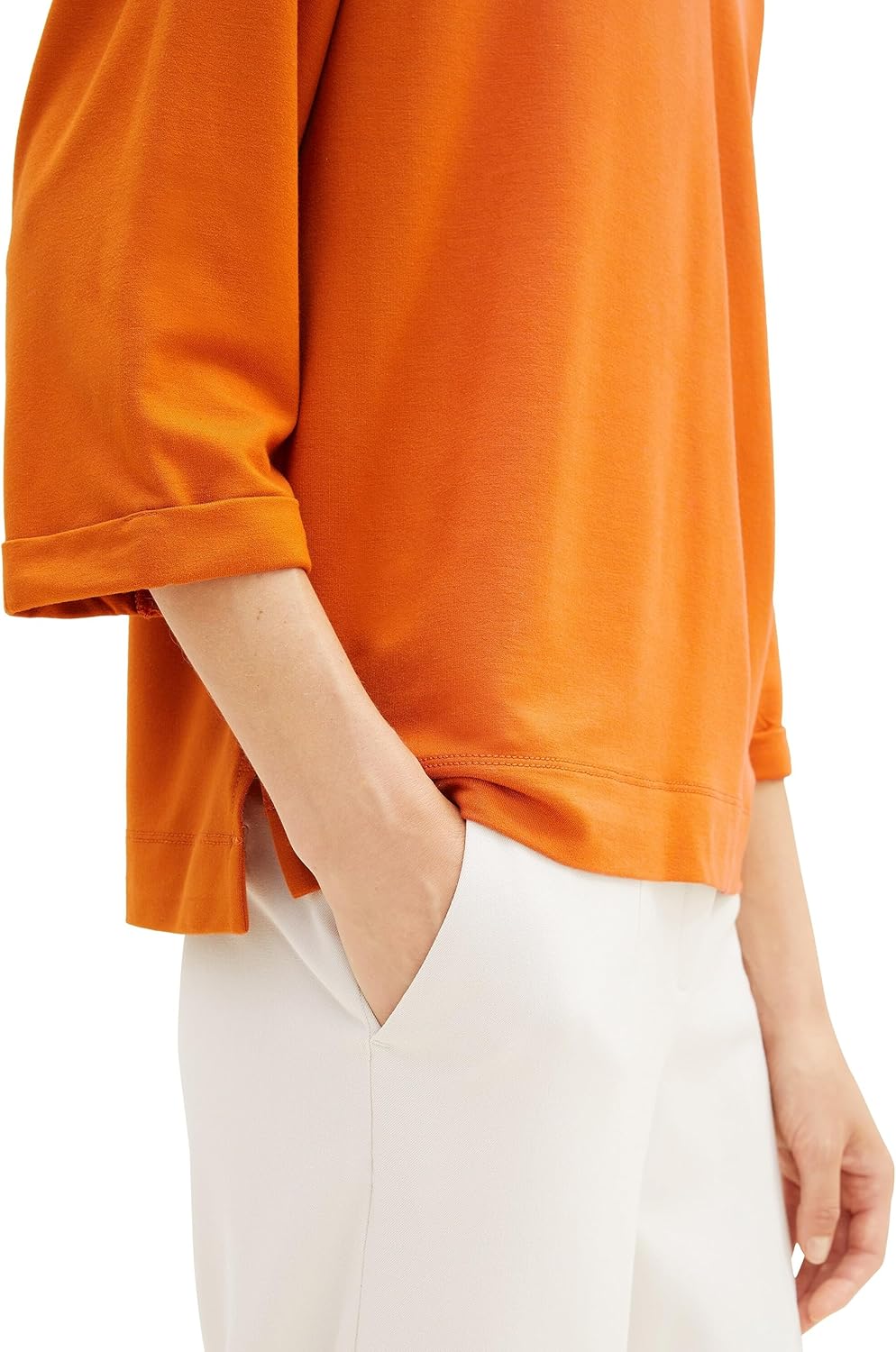 TOM TAILOR Damen Basic T-Shirt mit 3/4-Arm & V-Ausschnitt XS 19772 - Gold Flame Orange, XS 19772 - G
