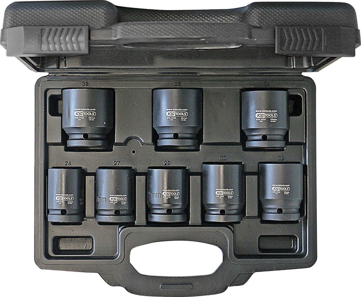 KS Tools 515.0210 3/4" Sechskant-Kraft-Stecknuss-Satz, 8-teilig kurz, 24-38mm, Schwarz, 35 x 25 x 13