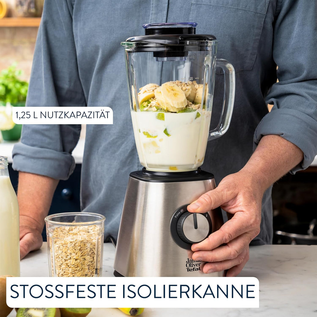 Jamie Oliver by Tefal Standmixer, benutzerfreundlich, 800 Watt Leistung, robuster Thermoglas-Behälte