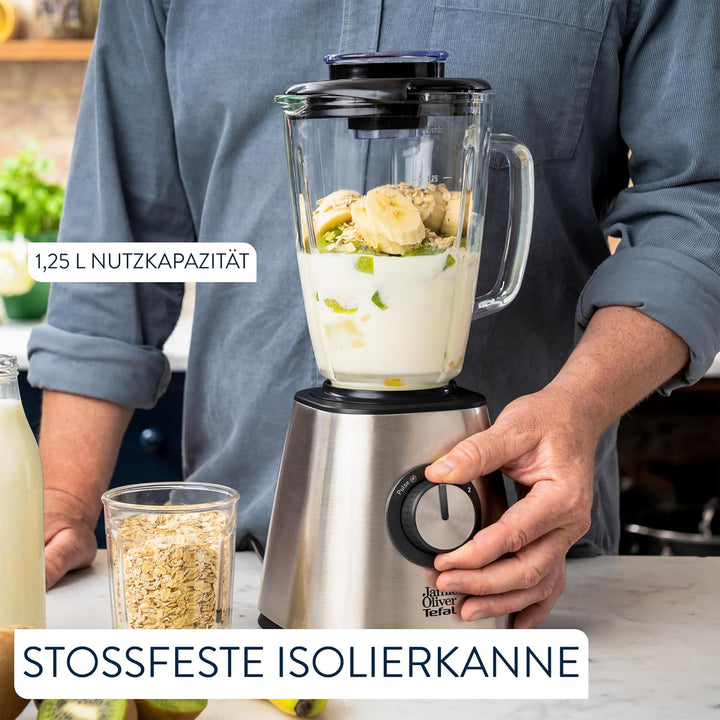 Jamie Oliver by Tefal Standmixer, benutzerfreundlich, 800 Watt Leistung, robuster Thermoglas-Behälte
