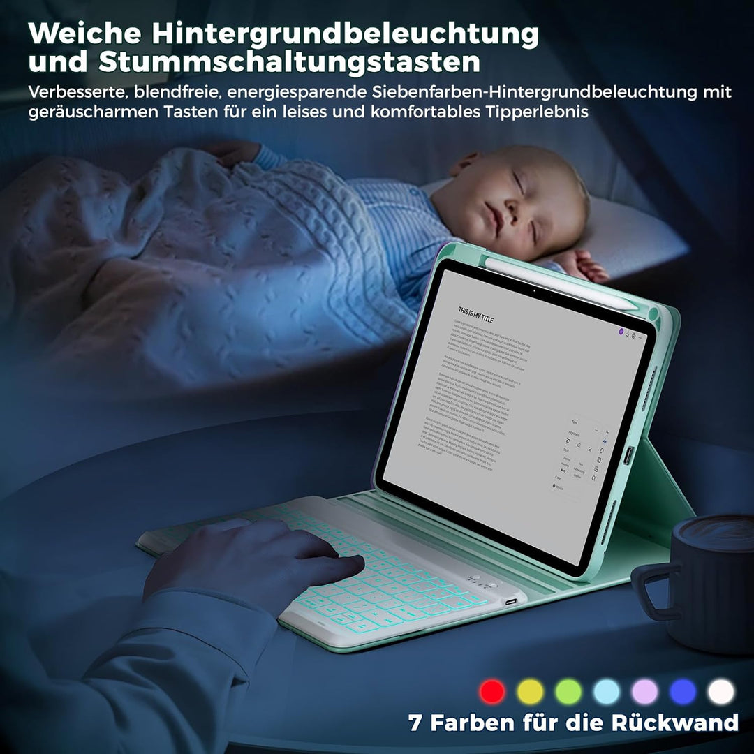 OYEEICE Hülle mit Tastatur für iPad A16 11 Generation 2025/10 Generation 2022 (11/10.9 Zoll), Vergrö