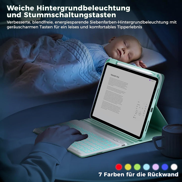 OYEEICE Hülle mit Tastatur für iPad A16 11 Generation 2025/10 Generation 2022 (11/10.9 Zoll), Vergrö
