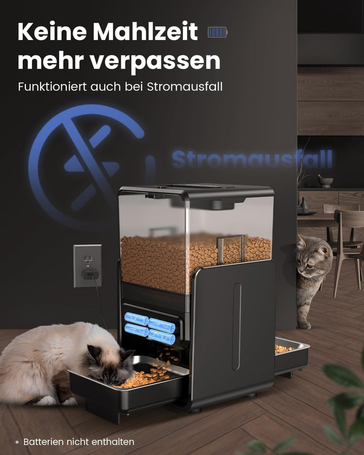 Futterautomat Katze für 2 Katzen, 5L/20 Tassen Katzenfutter Automat mit verstellbaren Schalen, Abneh