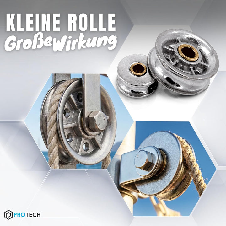 PROTECH 2 Stück Seilrollen 75mm Drahtseil Rolle Stahlseil Blockseilrolle aus Edelstahl Umlenkrolle 7